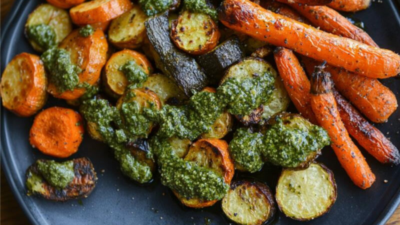 Roasted Vegetables with Carrot Top Pesto