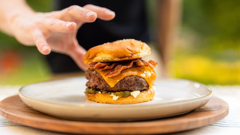 grabbing a burger