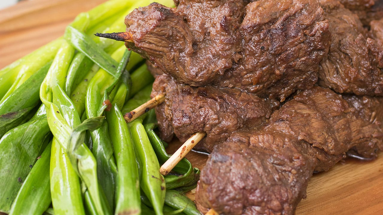 grilled steak tips kebab