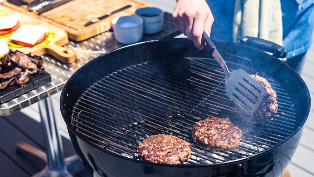 burgers on grill