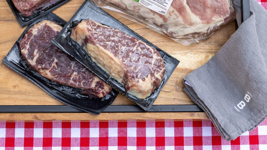 Frozen ButcherBox steak packaged and vacuum sealed.