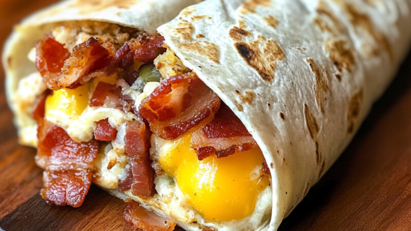 Burrito stuffed with bacon and egg