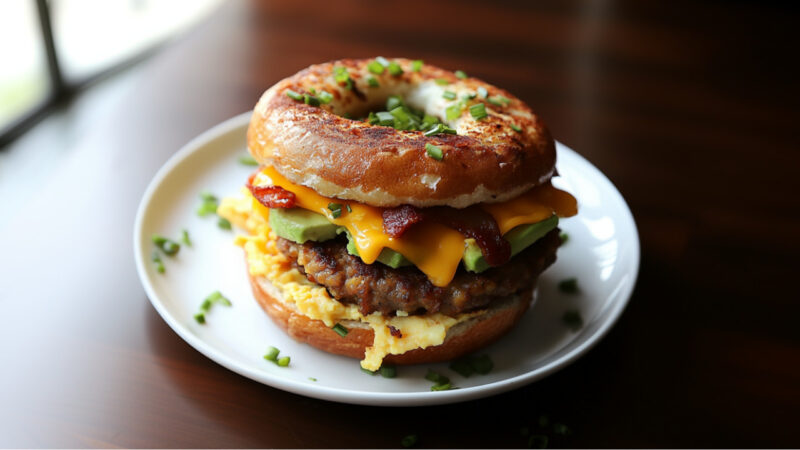 Loaded Breakfast Bagel on a plate