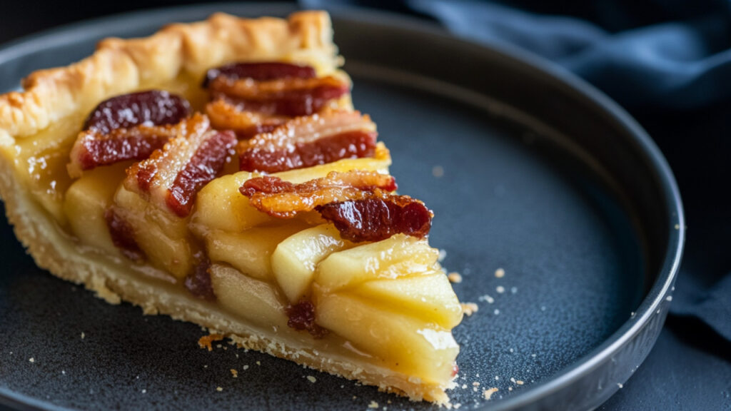 Apple Tart with Bacon Fig Syrup on a plate