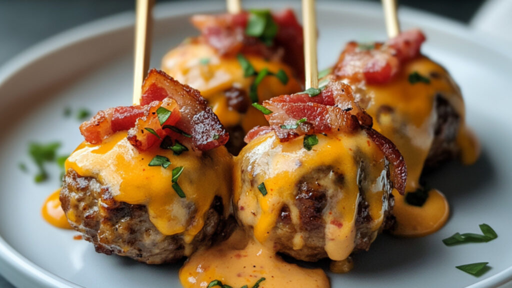 Bacon Cheeseburger Meatballs on a plate