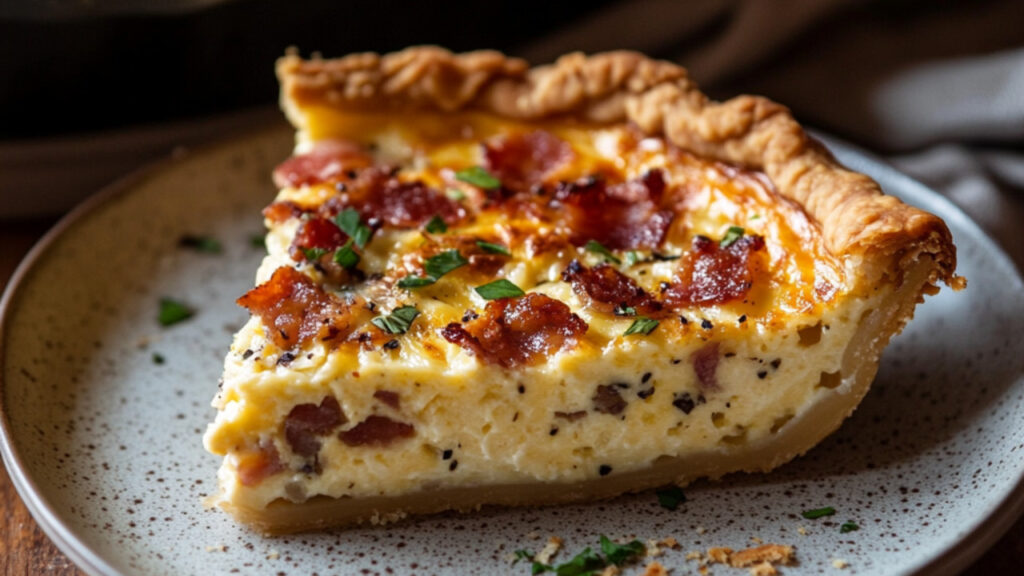 Bacon and Swiss Quiche on a plate