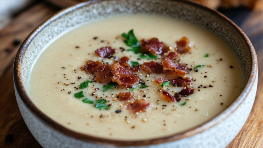 Cauliflower Bacon Soup in a bowl
