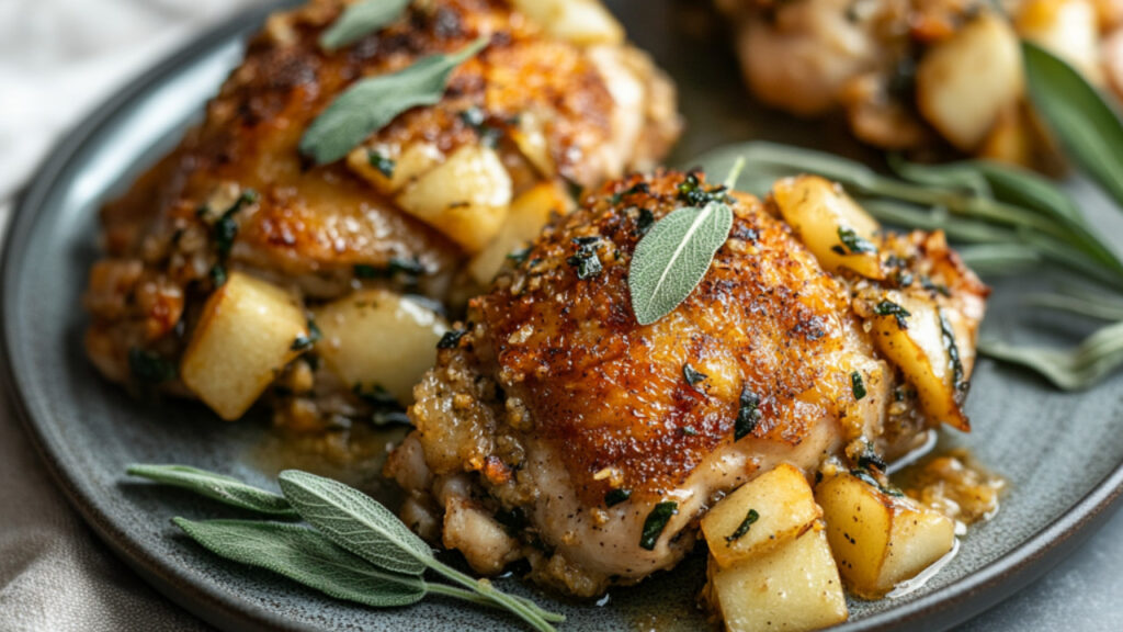 Chicken Thighs with Gluten-Free Apple on a plate