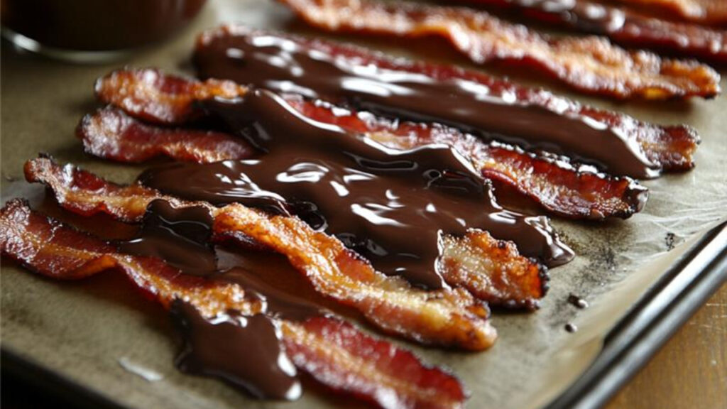 Chocolate Covered Bacon on a tray
