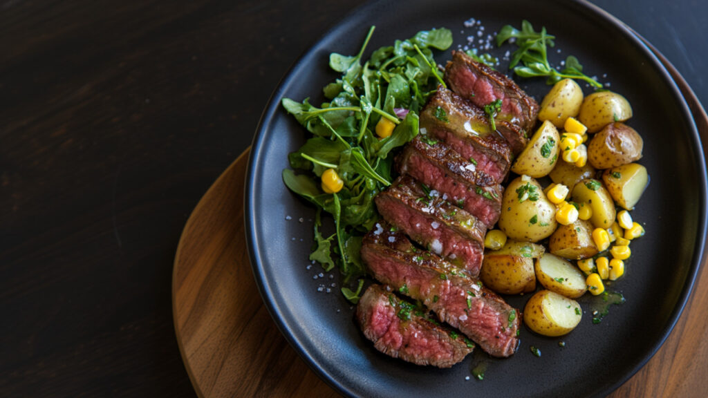 Dry-Aged Strip Steak Salad on a plate