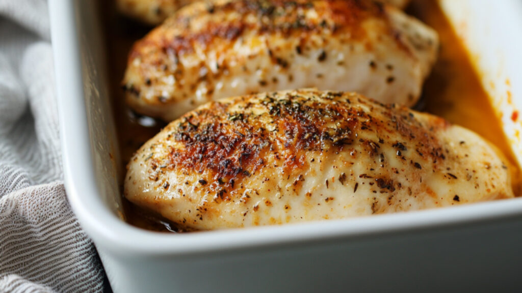 Easy Baked Chicken Breasts on a baking dish