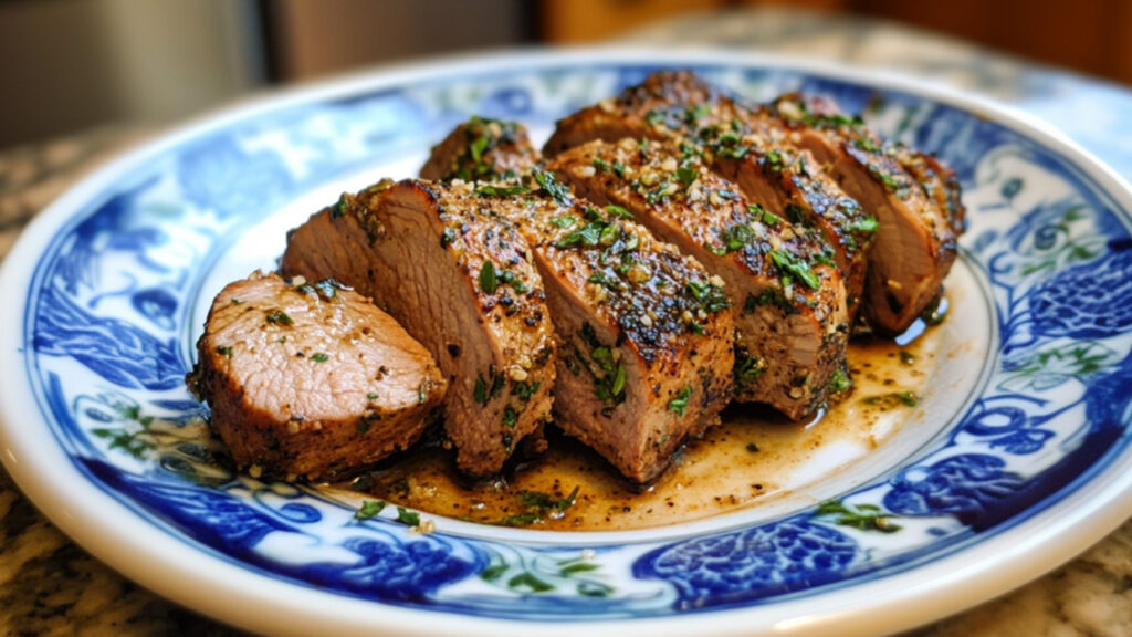 Grilled Pork Tenderloin with Oregano Salt Rub on a plate