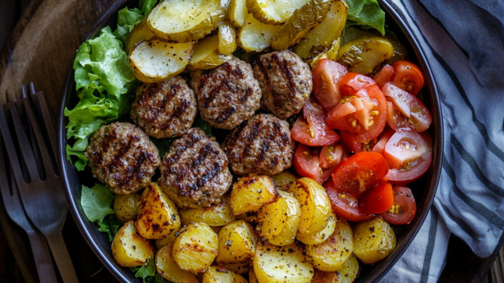 Healthy Burger and veggies in a Bowl
