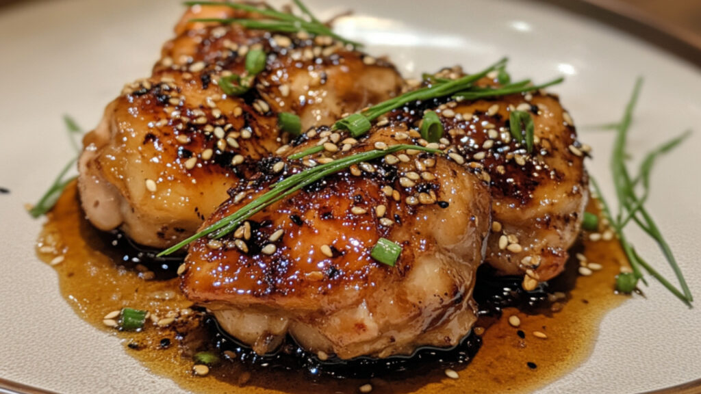 Honey Sesame Garlic Chicken Thighs on a plate