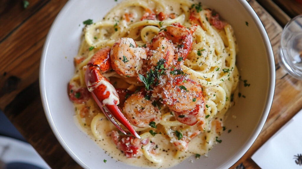 Lobster Carbonara in a bowl