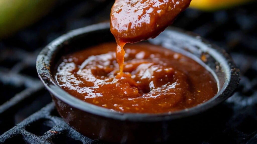 Mango BBQ Sauce in a sauce cup