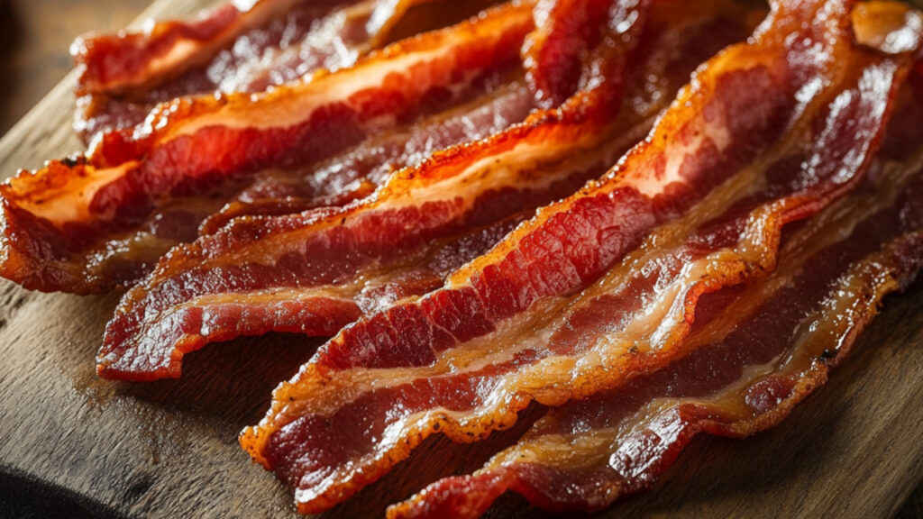 Maple-Glazed Bacon on a chopping board