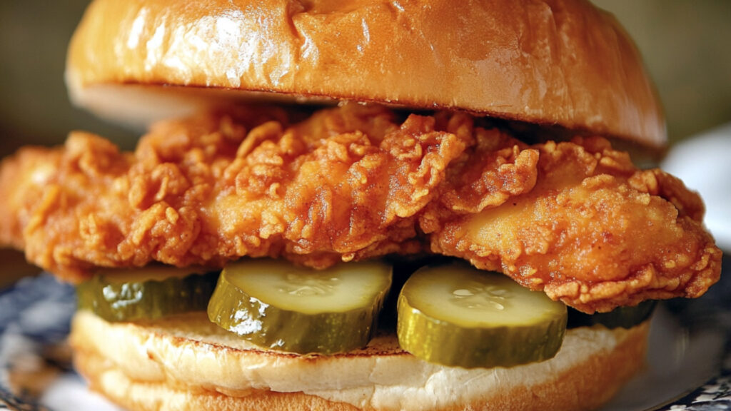 Chicken Sandwich with Pickles on a plate