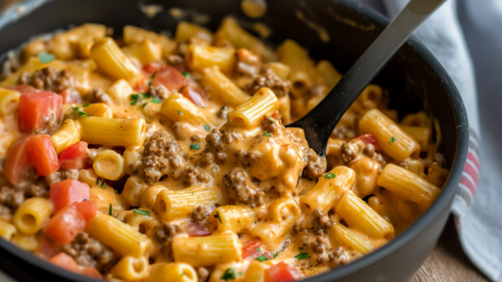 One-Pot Cheeseburger Pasta in a bowl