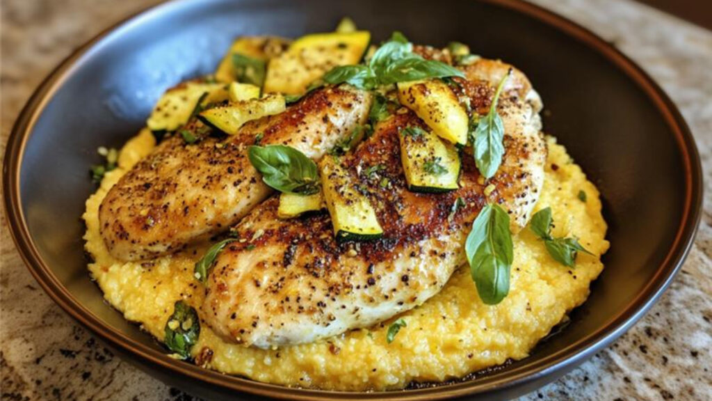 pan roasted chicken breast with cream in a bowl