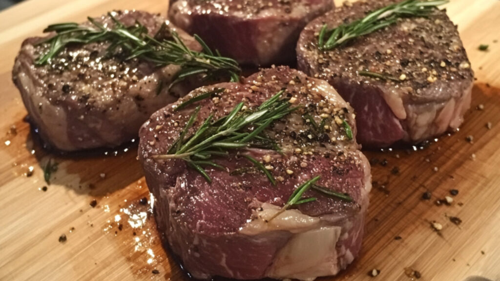 Pan-Seared Ribeye Steaks on a chopping board