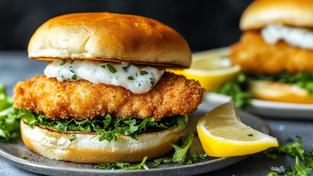 Panko Breaded Alaskan Cod Fish Sandwich on a plate