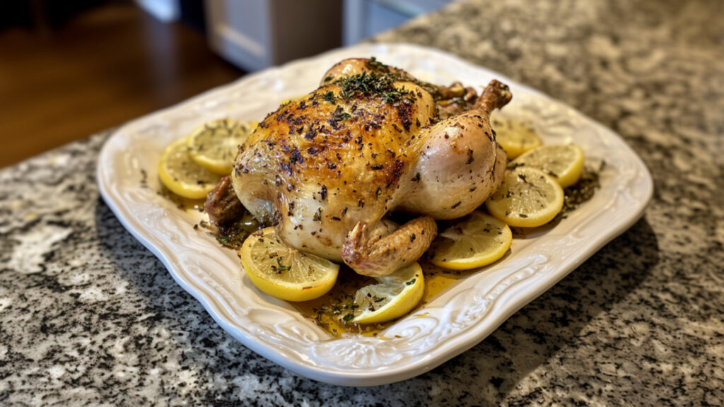 Perfectly Roasted Chicken on a serving plate