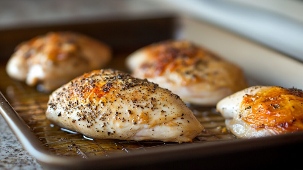 roast chicken breast on a tray