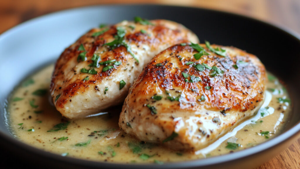 Seared Chicken Breasts with Pan Sauce in a bowl