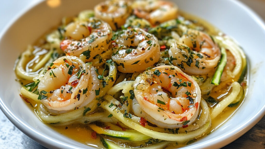 Shrimp Scampi with Zucchini Noodles in a bowl