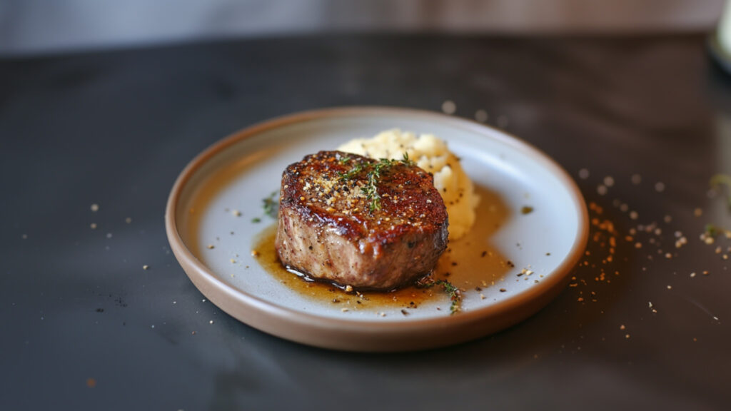 Simple Reverse-Seared Filet Mignon on a plate