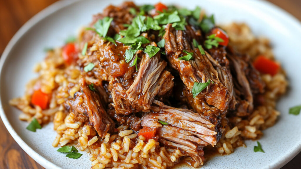 Cajun Pork Butt With Jambalaya Rice on a plate
