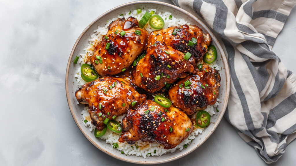 Spicy Caramel Chicken on a plate