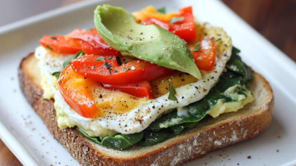 Spinach & Bell Pepper Egg White Toast on a plate