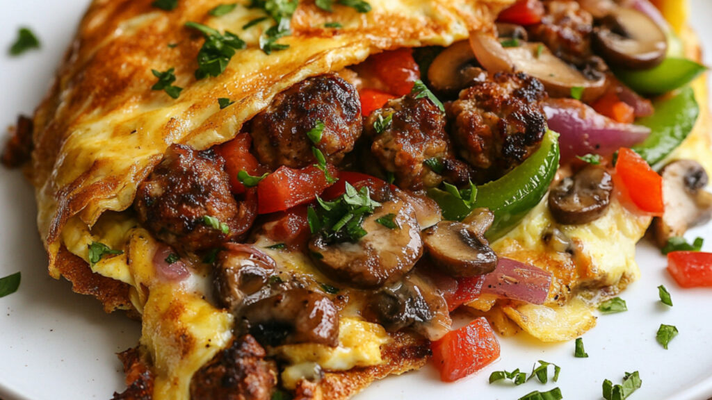 Steak Bomb Omelette on a plate