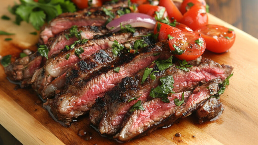 Stout-Marinated Flank Steak on a chopping board