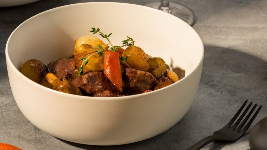 Beef Bourguignon in an Enameled Cast Iron Dutch Oven